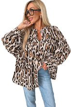 Light French Beige Leopard Print Balloon Sleeve Loose Blouse