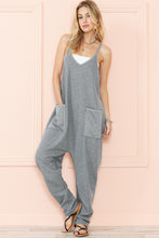 Gray Waffle Knit Spaghetti Strap Pocketed Jumpsuit