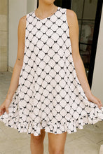 White Bow Sleeveless Ruffle Hem Mini Dress