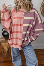 Pink Striped Colorblock Drop Shoulder Sweater