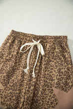 Gray Leopard Print Star Patched Drawstring Elastic Waist Jogger Pants