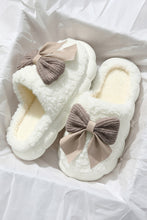 Camel Contrast Bowknot Applique Plush Winter Slippers (Colors May Differ by Batch)