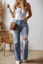 Ashleigh Blue Distressed Raw Hem Straight Leg High Waist Jeans