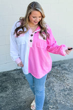 Bonbon Patchwork Pockets Half Button Plus Size Sweatshirt