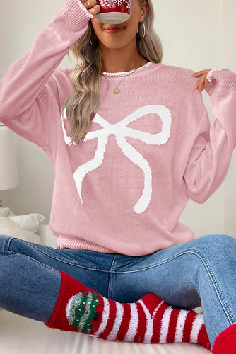 White Sweet Bow Long Sleeve Knit Sweater