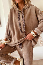 Rose Tan Drawstring Pullover Hoodie and High Waist Pants Corduroy Suit