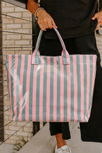 Light Blue Glossy Striped Vinyl Large Tote Bag