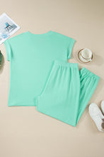 Bonbon Solid V-Neck Tee and Drawstring Plus Size Pants Set