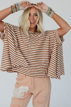 Khaki Striped Batwing Sleeve Oversized Top