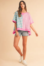 Blue Stripe Contrast Colorblock Oversized T Shirt