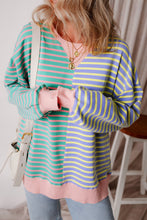 Green Stripe Colorblock Drop Shoulder Oversized Sweatshirt