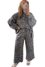 Brown Allover Leopard Print Pullover Drawstring Loose Pants Set