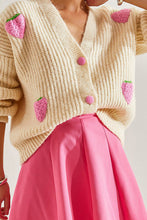 Beige Strawberry V Neck Knit Cardigan