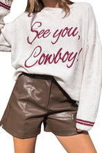 Light Grey Letter Embroidered Graphic Sweater