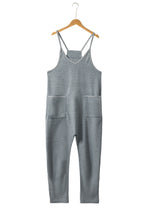 Gray Waffle Knit Spaghetti Strap Pocketed Jumpsuit