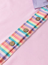 Pink Rainbow Stripe Henley Collar Patchwork Mini Dress