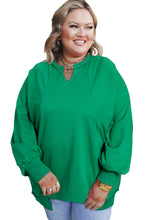 Bright Green Exposed Seam Notched Neck Drop Shoulder Plus Sweatshirt