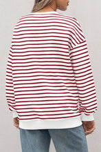 Burgundy Striped Long Sleeve Round Neck Loose Fit Sweatshirt