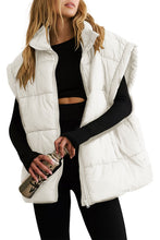 Beige Solid Zipper Stand Neck Oversized Puffer Vest