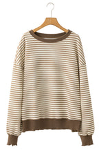 Brown Stripe Drop Shoulder Long Sleeve Top