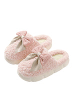 Camel Contrast Bowknot Applique Plush Winter Slippers (Colors May Differ by Batch)