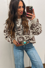 Brown Colorblock Bow Pattern Drop Sleeve Sweater