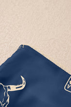 Navy Blue Western Print Satin Long Skirt