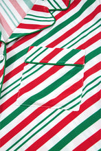 Green Striped Piping Trim Velvet Ribbon Knot Christmas Pajama Set