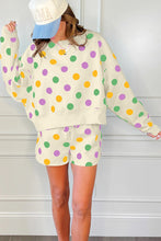 Pink Polka Dot Print Drop Shoulder Pullover Drawstring Shorts Set