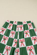 Green Candy Cane Checkered Pattern Christmas Pajama Set