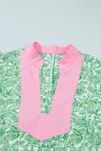 Green Plus Size Contrast Trim Flutter Sleeve Floral Kaftan Maxi Dress