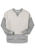 Light Grey Color Block Thumbhole Sleeve Drop Shoulder Sweatshirt