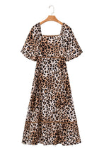 Brown Leopard Print Puff Sleeve Ricrac Maxi Dress