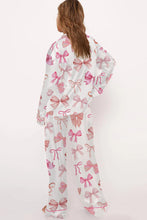 White Allover Bow Print Long Sleeve Pajama Set