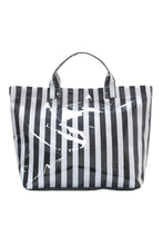 Light Blue Glossy Striped Vinyl Large Tote Bag