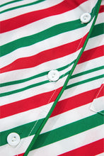 Green Striped Piping Trim Velvet Ribbon Knot Christmas Pajama Set