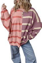 Pink Striped Colorblock Drop Shoulder Sweater