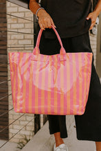 Light Blue Glossy Striped Vinyl Large Tote Bag