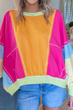 Rose Red Plus Size Colorblock Patchwork Exposed Seam Sweatshirt