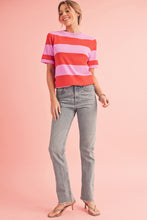 Bright Pink Colorblock Knitted Round Neck T Shirt