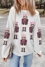 White Sequin Nutcracker Graphic Christmas Corded Sweatshirt