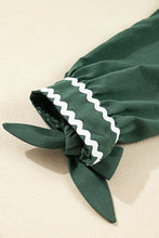 Canton Contrast Ricrac Trim Button V Neck Knotted Bracelet Sleeve Dress