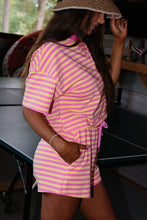 Yellow Stripe Drop Shoulder Boxy Casual Terry Short Set