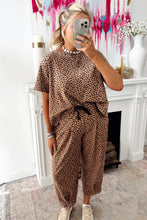 Brown Leopard Loose Tee Drawstring Waist Barrel Pants Set