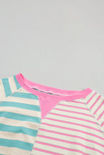 Blue Stripe Contrast Colorblock Oversized T Shirt
