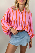 Orange Stripe Crinkle Ruffle Sleeve Loose Top