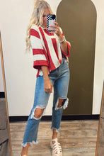 Brown Stripe Colorblock V Neck Bracelet Sleeve Sweater