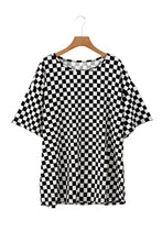 Black Checkered Print Side Slits Plus Size T Shirt