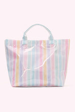Light Blue Glossy Striped Vinyl Large Tote Bag