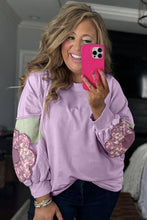 Phalaenopsis Flower Patched Colorblock Plus Size Pullover Top